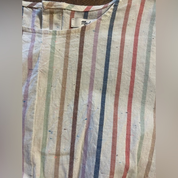 Madewell Button Back Tie Tee In Rainbow Stripe Short Sleeve Off White Size Small - Picture 4 of 5